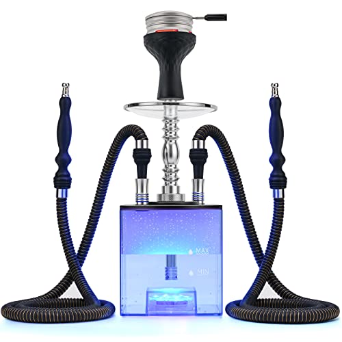 Shisha Set mit Allem - Kitosun Cube Moderne Hookah mit Vulcan HMD Silikon Phunnel Kopf Seidenpfeife Kohle Zangen Remote LED Licht für große Rauchen | Einfache Reinigung Einfache Einatmung 2-Schläuche