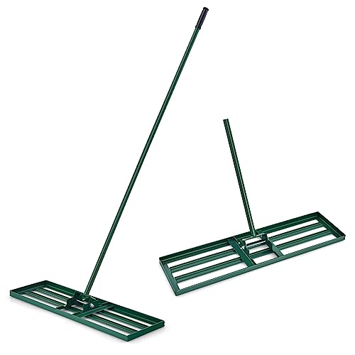 RELAX4LIFE Rasen-Nivellierrechen, Levelingrake Flächenebner mit 170 cm Ergonomischem Griff, Rasenrechen Metall, Rasenwerkzeug für Garten Golfplatz Hinterhof (106 x 25 cm)