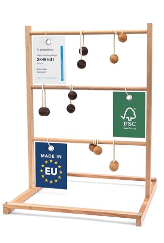 Leitergolf Outdoor aus FSC®- zertifiziertem Holz - Made in EU – Robustes Leiterspiel und 6X Leitergolf Bälle nur mit natürlichen Auro Ölen und Farben behandelt - Riesen Spiel Spaß mit Leitergolf