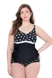 Ulla Popken Damen große Größen Übergrößen Plus Size Bellieva Tankini-Oberteil ohne Softschalen, Punkte schwarz 42+ 839820100-42+