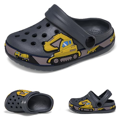 Hitopteu Kinder Clogs Jungen Mädchen Dinosaurier Gartenschuhe Pantoffeln Gartenclogs Strand Hausschuhe Grau EU 25