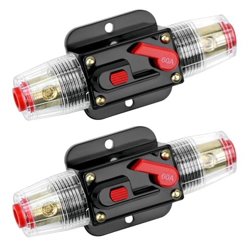 QWORK® 2 Stücke 12 V–24 V DC 60A Sicherungshalter Manuelle Rückstellung, Leistungsschalter mit manueller Rückstellung, für Kfz-Schutz-Stereoschalter zurücksetzen