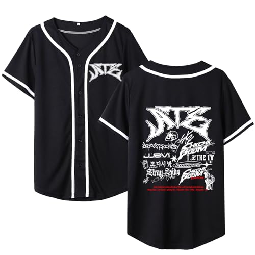 OutofGas Stray Kids Shirt New Album ATE Baseball Jersey Felix Hyunjin Bangchan LeeKnow Minho Jisung Support Tee for Women, Schwarz, Klein