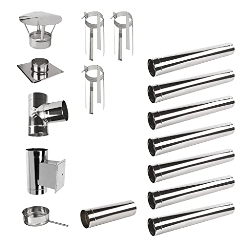 Edelstahlschornstein Einwandig SET 8,5m; Schornstein Bausatz Kamin Ofen 0,6 (Set: 8,5m, Ø 150 mm)