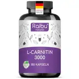 L-Carnitin 3000 Hochdosiert – 180 Vegane Kapseln – 3000 mg L-Carnitin Tartrat pro Tagesdosis – Premium-Qualität & Laborgeprüft – Reines L-Carnitin Tartrat - Stabilste Form von L Carnitin