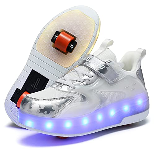 Skridsko Rollschuhe Schuhe Mädchen Jungen mit Rollen Skateboardschuhe, Verstellbar Jugend Schuhe mit Rollen, Turnschuhe mit Rollen für Kinder mit LED Blinkend