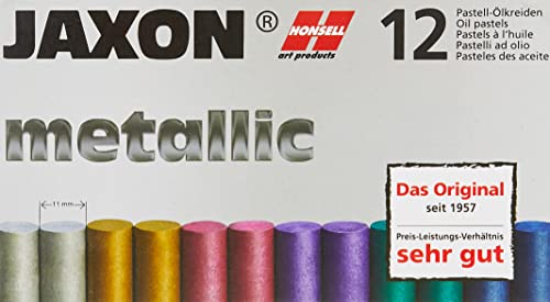 Honsell 47410 - Jaxon Ölpastellkreide, 12er Set, 2 x 6 Metallic-Farben im Kartonetui, brillante, lichtechte Farben, für Künstler, Hobbymaler, Kinder, Schule, Kunstunterricht, frei von Schadstoffen