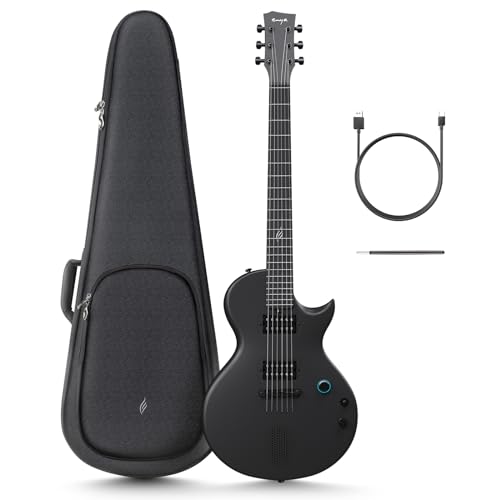 Enya E-Gitarre Nova Go Sonic – Schwarz Intelligente E-Gitarre aus Kohlefaser mit Kabellosem 10-W-Lautsprecher, Integrierten Voreinstellungen, Ladekabel, Einstellschlüssel und Gigbag