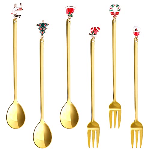 Weihnachtslöffel, 6 Stück Weihnachts kaffee Löffel, Edelstahl Dessert Teelöffel mit Weihnachtsanhänger, Christmas Spoons für Dessertlöffel Eislöffel Latte Weihnachten Teelöffel Weihnachtsfeierbesteck