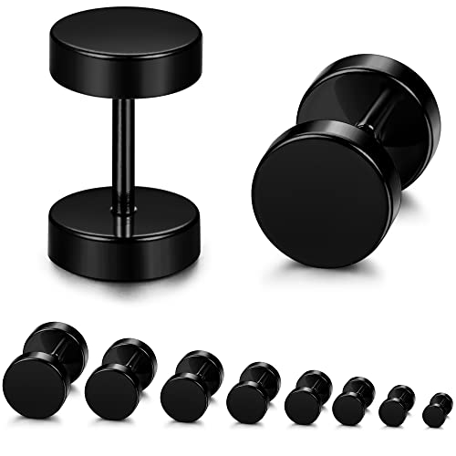 YADOCA 8 Paar Schwarze Ohrstecker für Herren Männer Edelstahl Hypoallergen Schwarze Ohrringe Fake Plug Tunnel Piercing Herrenohrringe Set 3mm-10mm