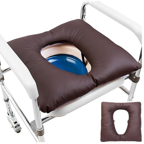 MACITA Anti-Dekubitus-Patienten-Kissen Mit Loch, PU Duschstuhl Sitzkissen Druckentlastungskissen Für Den Toilettensitz Waschbare Matte Für Toilettenstuhl Rollstühle Steibbe brown-42 * 42 * 8CM