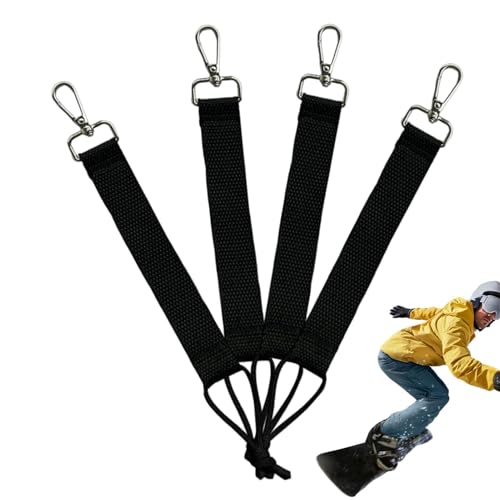 4 Stück Snowboard-Spanngurte – Snowboard-Lanyard-Set mit Schlüsselring, tragbare Snowboard-Leinenschnur, Snowboard-Zubehör für Outdoor-Aktivitäten, schwarz