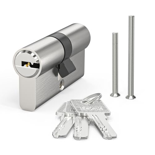 MANICAF Schließzylinder, Profilzylinder 30/30, Zylinderschloss, Profil-Doppelzylinder mit 3 Schlüsseln, Euro Messingzylinder Satin Zink Finish Querlöcher