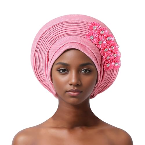 Damenhut Schwarz Elegant Auto Afrikanische Kopf Krawatte Von ASO Oke Headwraps Hut Turban Hochzeit Party Handgemachte Elegante Haar Tragen Kappe Mütze Mit Ohrenklappen Damen (One Size)