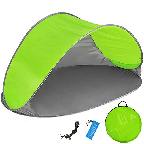 tectake® Strandmuschel Pop Up Zelt 2 Personen, Wurfzelt 220x120x100cm, Strandmuschel UV Schutz, Windschutz Strand Zubehör, Windschutz Camping, Sonnenschutz Garten, Campingzelt, Bikepacking - blau/grün