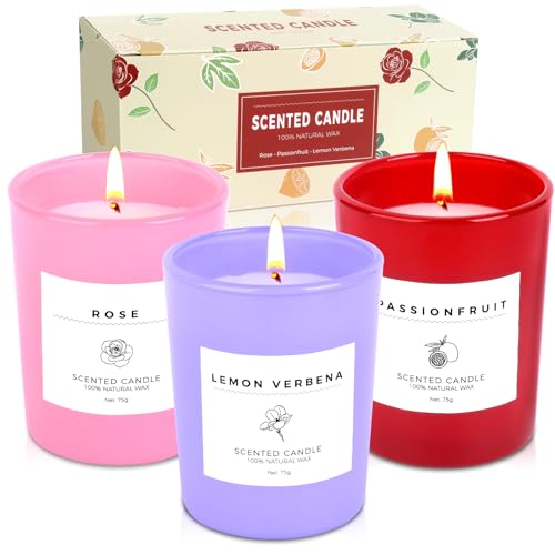 Duftkerzen Geschenkset für Frauen,3x75g Duftkerze Geschenke für Frauen,Natürliche Sojawachs Kerze für Stressabbau,Geschenke Frauen für Weihnachten, Valentinstag, Muttertag, Geburtstage