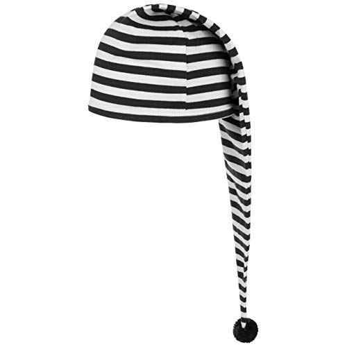 Lipodo Schlafmütze schwarz weiß gestreift (56 cm lang) - Damen und Herren - Nachthaube aus Baumwolle - Bommelmütze One Size (53-60 cm) - Nachtmütze mit Bommel - Zipfelmütze zum Schlafen für die Nacht