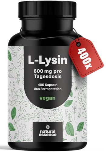 L-Lysin hochdosiert - 400 Kapseln - pures L Lysin. Aus pflanzlicher Fermentation - L Lysin Kapseln- Vegan und produziert in Deutschland