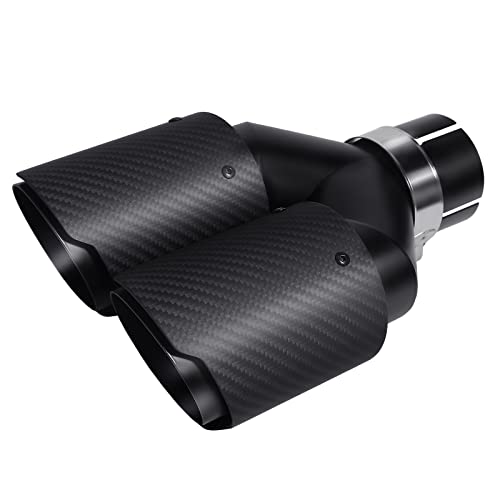 Krtopo 63mm Doppelschalldämpfer Spitze Carbon Auto Auspuffrohr Heckspitze Heckspitze Einlass 2,5" Auslass 3,5"(Matt Ganz Schwarz)