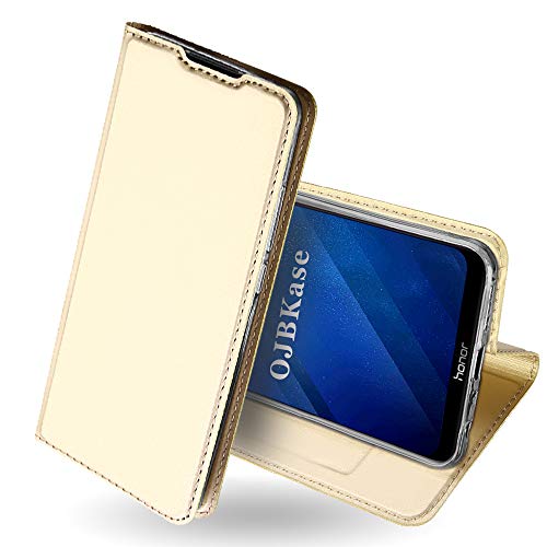 OJBKase Honor 8X Hülle, Premium Slim PU Leder Handy Schutzhülle [Standfunktion] Hülle/Cover/Brieftasche/Ledertasche Bookstyle Tasche Lederhülle Handyhülle für Huawei Honor 8X (Gold)