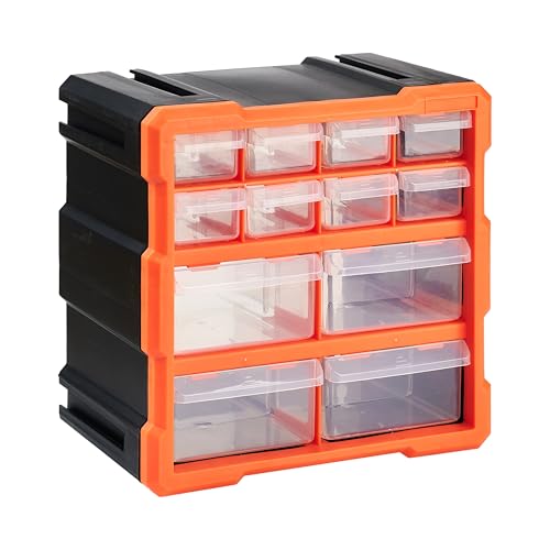 Nilpferd Sortierbox Sortimentskasten Kleinteile Organizer mit Schubladen, geeignet für die Wandmontage, Kleinteilemagazin für die Werkstatt, Büro oder zu Hause (Orange, 24 Fächer)