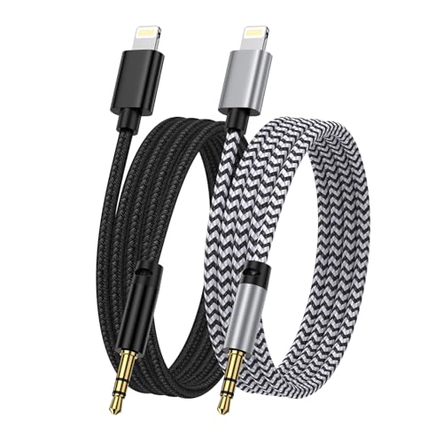 iPhone Aux Kabel für Auto, 2 Pack 3,5mm Aux auf Lightning Kabel Adapter, Lightning auf Klinke Kabel für iPhone 14 Pro/14 Plus/13/12/11/SE/XS/XR/X/8, iPhone Audio Kabel für Auto/Kopfhörer/Lautsprecher