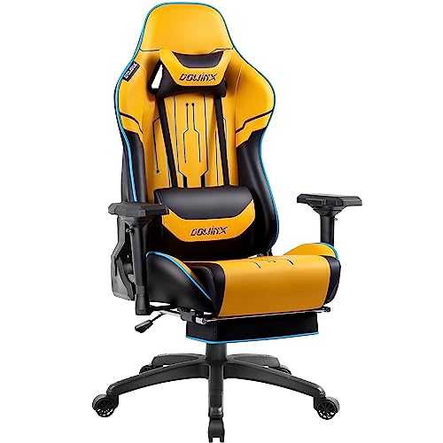 Dowinx Gaming Stuhl - Bürostuhl mit Hoher Belastbarkeit- PU Leder Gamer Stuhl mit 4D Armlehnen und Fußstütze - Ergonomischer Gaming Chair- als Gaming-Sessel Geeignet - 150 kg(Gelb)