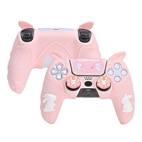 GeekShare PS5 Controller Schutzhülle Weiche Silikon-Schutzhülle für den PS5 Wireless Controller mit 2 Daumen-Gummis und 1 Aufkleber - Gothic Bunny