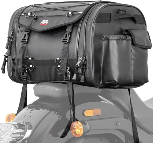 KEMIMOTO Motorrad Tasche 45-65L, wasserdichte Motorrad Hecktasche, große Kapazität, erweiterbare Satteltasche, Gepäckträgertasche mit Regenhülle, einfache Montage, schwarz
