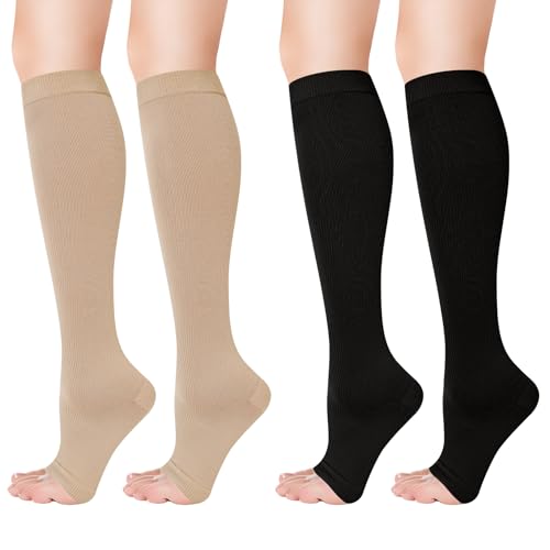 2 Paar Kompressionsstrümpfe Damen, 20-30 mmHg Compression Socks Lange Kompressionssocken Reisestrümpfe Stützstrümpfe für Krampfadern Ödeme Flug Sport Reisen,S/M