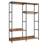 SONGMICS Kleiderschrank offen, Kleiderständer, Garderobenständer, Garderobe mit Kleiderstange, Ablagen, abnehmbare Haken, 40 x 118 x 181 cm, vintagebraun RGR025B01