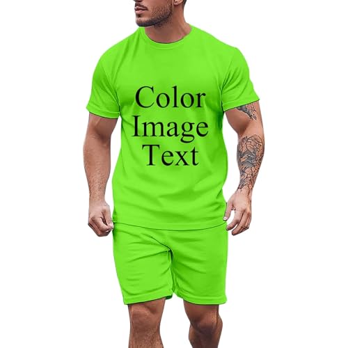 Hoodie Herren Set Kurzarm-T-Shirt Shorts für Männer, zweiteiliges mit komplett bedrucktem Hemd erotischem Aufdruck Viertelhosen-Set Große Tasche(Grün,4XL)
