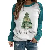 Damen Xmas Pulli Top Weihnachtsmann Pullover Festliche Oberteile Langarm Christmas Weihnachtspullover Pullover Blusen Ugly Elch Gedruckt Sweatshirt T Shirts