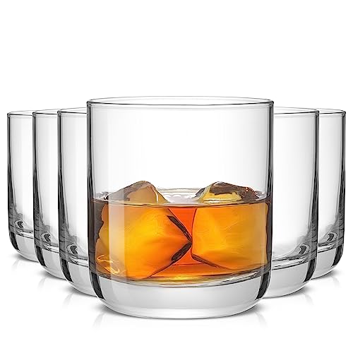 JoyJolt Faye Crystal Whiskey Gläser Lowball Gläser Set mit 6 Stück, 284 ml, kurzes Glas mit schwerem Boden. Doppeltes altmodisches Rocks-Glas für Scotch oder Bourbon, spülmaschinenfeste Glaswaren.