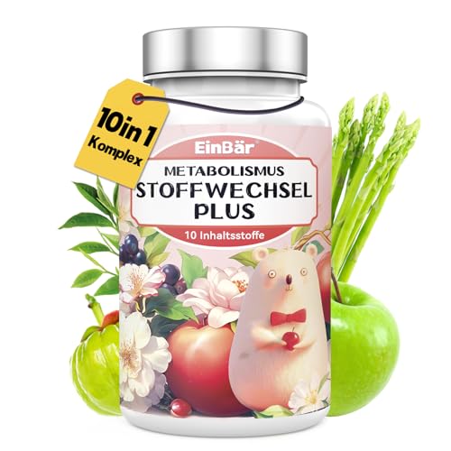 EinBär Stoffwechsel Kur 10 in1 Komplex Hochdosiert mit L-Carnitin Grünem Tee Cholin Chrom Garcinia Cambogia Fett- und Energie stoffwechsel beschleunigen