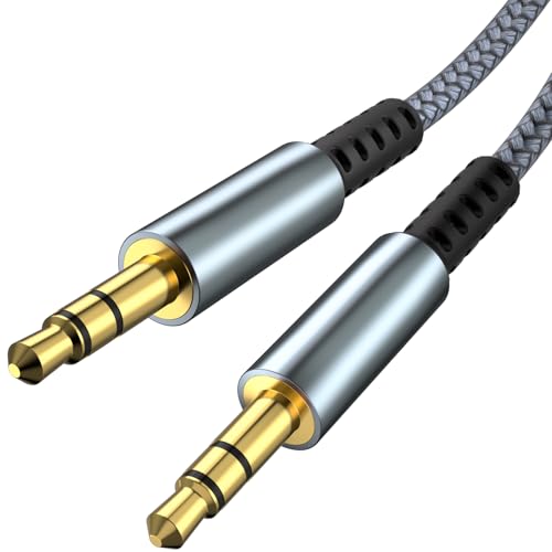 Aux Kabel,Audio Kabel 3,5mm Klinke auf Klinke Stereo klinkenkabel 3,5 [1,2M] Nylon Geflochtenes Klinkenkabel für Autoradio,Kopfhörer,PC,Handy,Stereoanlage,Tablet,Lautsprecher,MP3/MP4 Player Grau