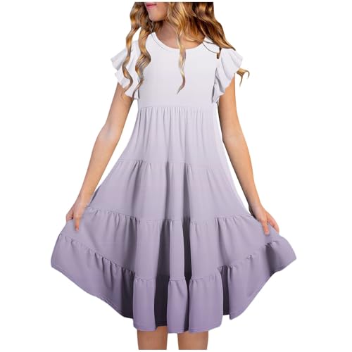 Sommerkleid Mädchen Elegante Mädchen Kleider Knielang Tank Kleid mit Zurückgezogener Taille Schlank Rundhals A-Linien Swingkleid Ärmellos Rockabilly Tanzkleid Partykleid Abendkleid 3-14 Jahre