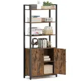 VASAGLE Bücherregal, 6 Ebenen, Regal, Standregal mit Türen, Metallrahmen, verstellbaren Ablagen, 24 x 60 x 159,5 cm, für Wohnzimmer, Schlafzimmer, vintagebraun-tintenschwarz LLS133K01