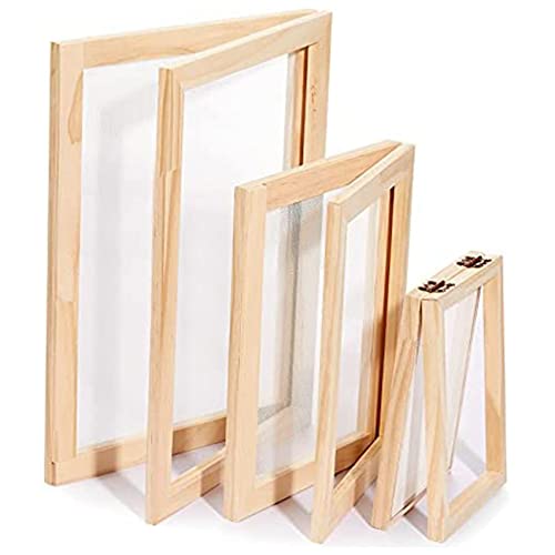 Tagtight 3 Stück Papierherstellungs-Sieb, Holzpapier Formenbau Satz, 2 in 1 Papier Schöpfen, 3 GrößEn Papierschöpfrahmen für DIY Papierhandwerk 12,7 X 17,8 Cm 19,8 X 24,8 Cm 24,8 X 33,0 cm