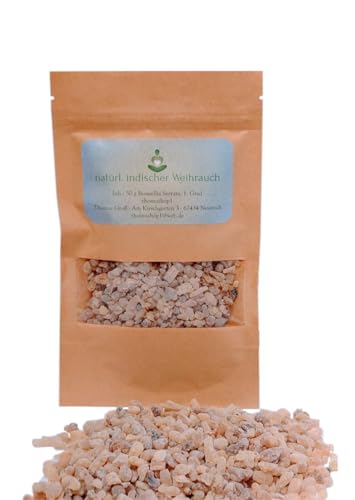 Natürlicher indischer Weihrauch, Weirauch, Harz, räuchern, Boswellia Serrata, 50g, 1. Grad, Räucherharz, reich an Boswelliasäure