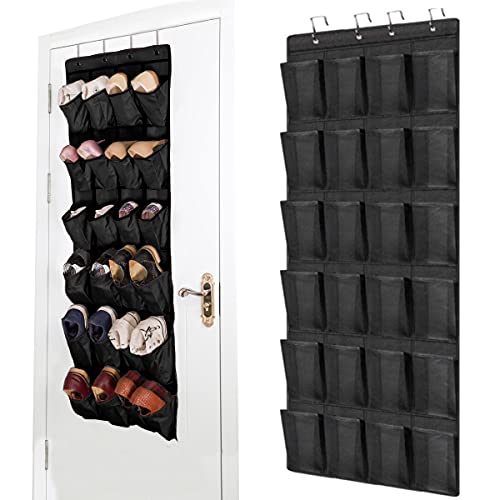 Hängende Schuhgestell, 24 Taschen Hängen Aufbewahrungsablagerung, Organizer über der tür für Schuhe, Wandbehang Kleiderschrank, große Mesh-Taschen für Schlafzimmer Wohnzimmer Badezimmer (Black)