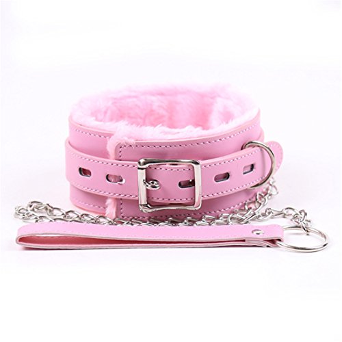 Rapidly Halsband Erotik Halsband Gepolstert Plüsch Flirten Halsband mit Leine Leder Einstellbar Cosplay Bondage S&M Sex Spielzeug (Pink)