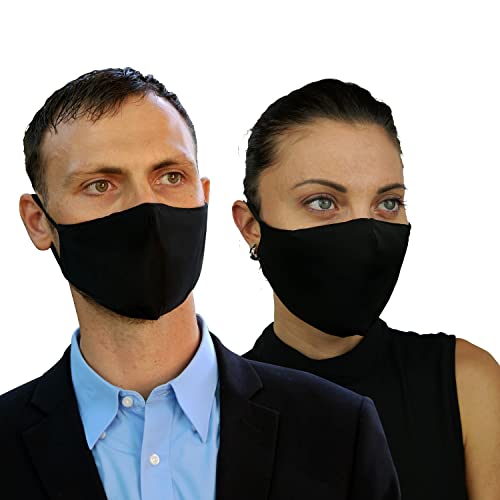 FLOWZOOM Pack of 2. Fabric masks, mouth and nose protection, face mask, washable with adjustable rubber bands, inner cotton, outer polyester, with filter compartment., black, l