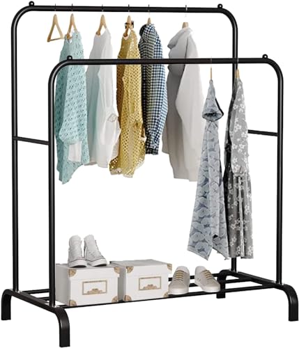 edihome, Kleiderständer, Kleiderstange, Doppelt, 110 x 150 x 54 cm, Schuhregal, Metallisch, Stabil, Clothes Rack, Klamotten Ständer, Clothes Organizer (Schwarz)