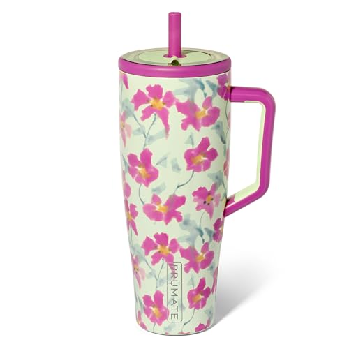BrüMate Era Trinkbecher mit Griff und Strohhalm, 100 % auslaufsicherer, isolierter Becher mit Deckel und Strohhalm, aus Edelstahl, Becherhalterfreundlicher Boden, 1,2 l (Hibiskus)