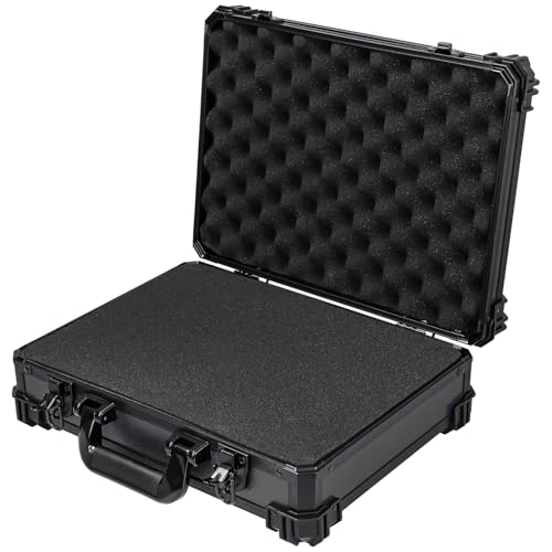 HMF 15502-02 Transportkoffer mit Rasterschaumstoff, Universalkoffer | 39 x 29 x 12 cm | Schwarz