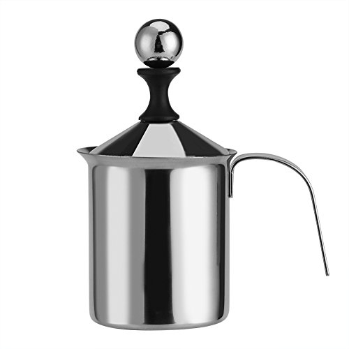 Milchaufschäumer Manuell, Milchschäumer Hand Double Mesh Milchschaum Edelstahl Milk Frother Milchschaum Dank Doppeltem Sieb und Speziellem DrüCkmechanismus (400ml)