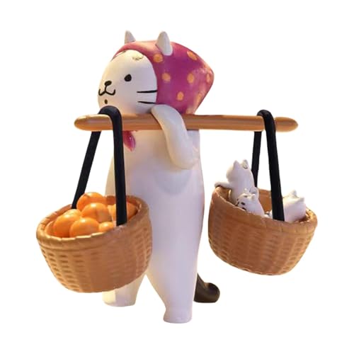 Miniatur-Katzenfigur, 6 cm, Katzenornament mit Gemüsemarkt-Szene, Katzenfiguren-Spielset, - und Gartendekoration, einzigartiges Geschenk für Tierliebhaber und Sammler