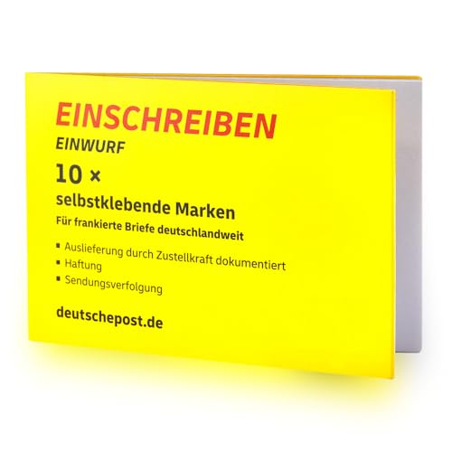 10 Stück selbstklebende Post Einschreiben-Briefmarken Einschreiben-Marken Porto Etiketten Label Aufkleber mit Barcode im Block | Versicherung bis 25 EUR | Zustellung per Einwurf
