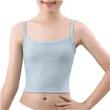 TTAO Mädchen Baumwolle Unterhemden Spaghettiträger Top Einfarbig Cami Shirt Sommer Sportswear Tanktops in Rosa, Hellblau, Schwarz, Rot，Gelb ，Weiß Hellblau 152-164